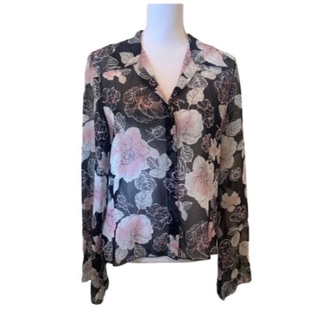Gloria Vanderbilt Black & Rose Semi-Sheer
Floral Blouse | Size 12